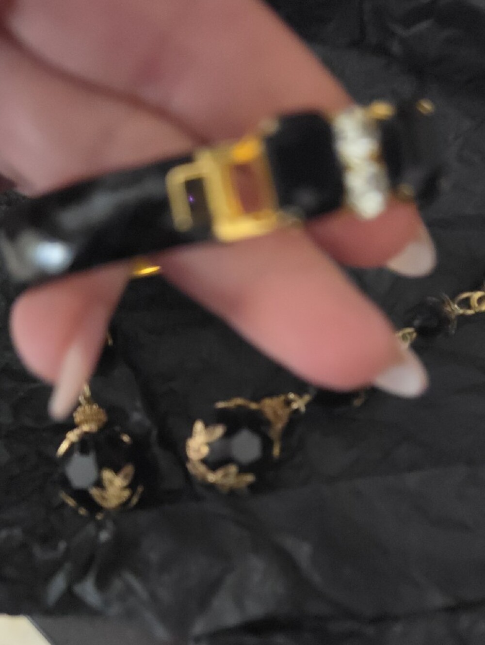 Gold-Tone Bracelet with Black Faceted Stones — Made In Italy - Picture 3 of 6